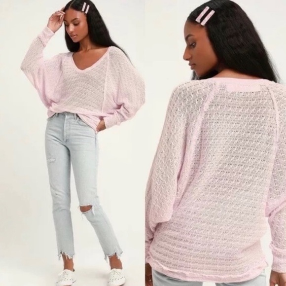 Free People Thien’s Hacci Powder Pink Sweater - Picture 2 of 4